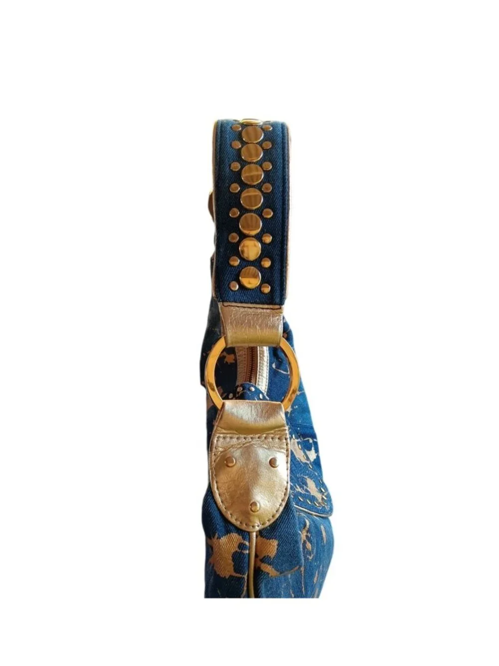 Junior Drake Hobo Sling Purse Bag Studded Denim  Urban Gold Splash Paint
